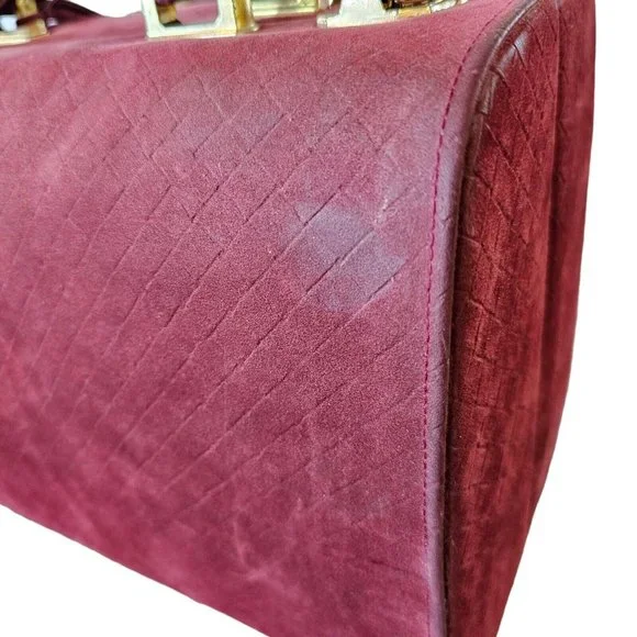 Vintage Oxblood Red Woven Suede Makeup Travel Case Lock Key Neiman Marcus 12x9x7 - Picture 10 of 16